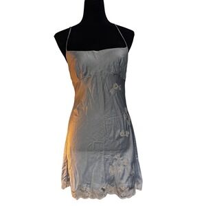 Victoria's Secret Silk Slip Dress Light Blue Lace Trim Chemise Nightgown Medium